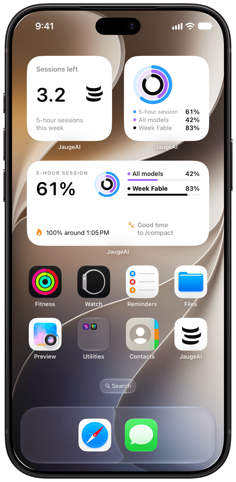 JaugeAI widgets on the iPhone Home Screen