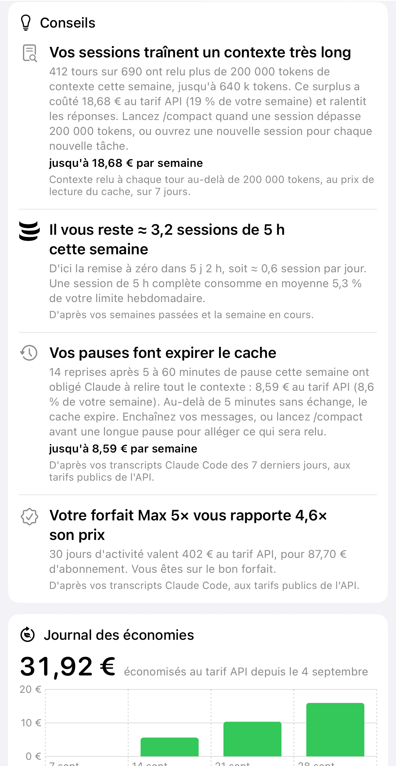 Les conseils de JaugeAI, chiffrés au tarif de l’API